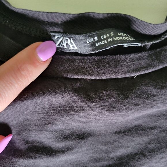 ZARA SIZE SMALL SHORT PUFF HALF SLEEVE BLACK TOP COTTON BLOUSE ROUND NECK BASIC - Picture 5 of 5